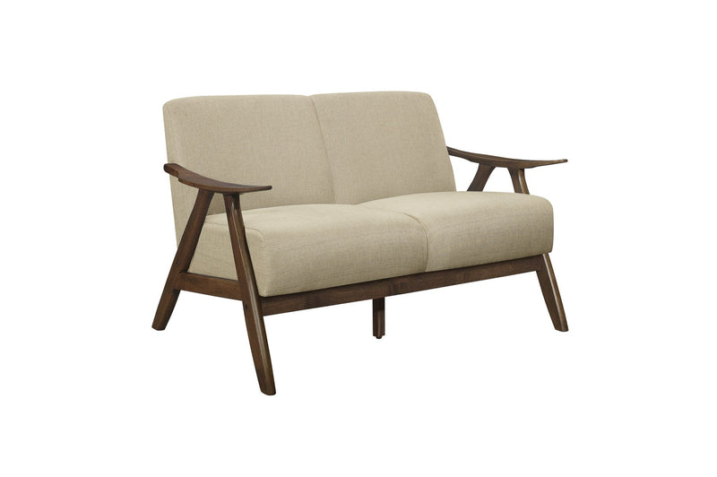 Retro-inspired Modern Living Set in Walnut Finish and Light Brown Fabric - MA-1138BRSLC