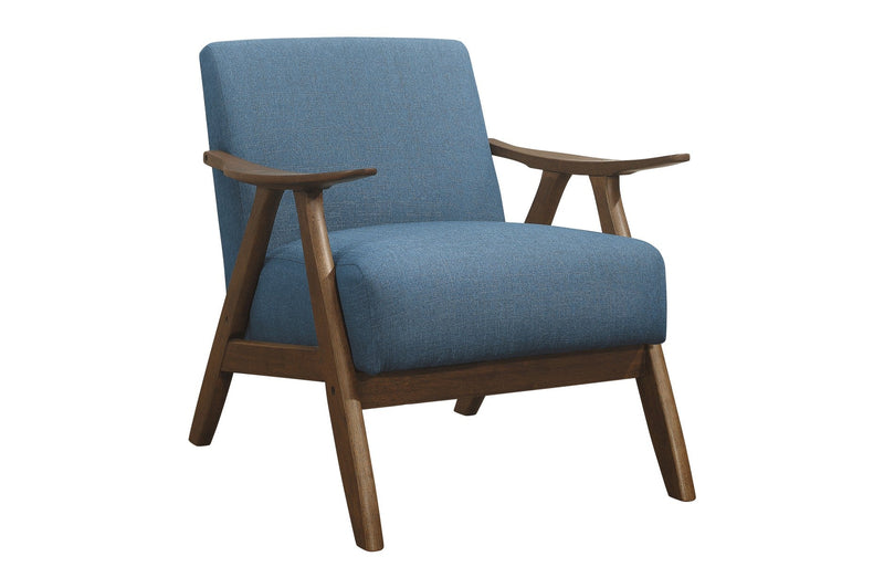 Retro-inspired Modern Living Set in Walnut Finish and Blue Fabric - MA-1138BUSLC