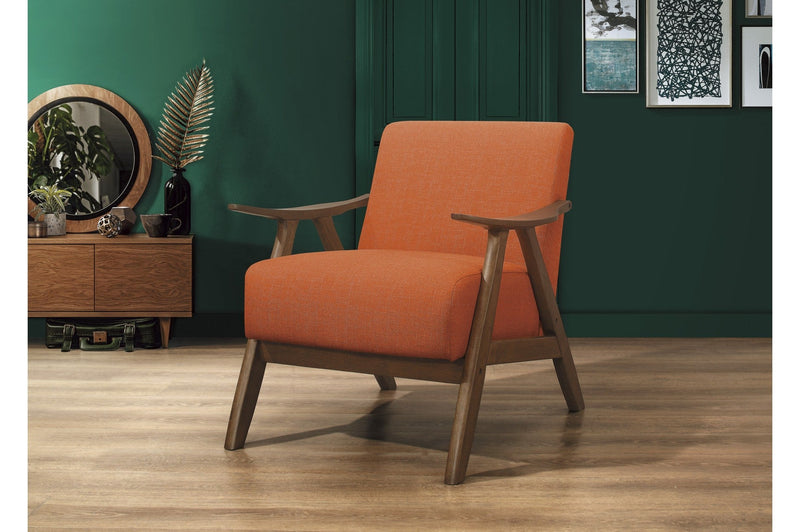 Retro-inspired Modern Living Set in Walnut Finish and Orange Fabric - MA-1138RNSLC