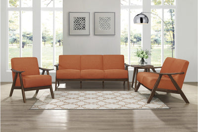 Retro-inspired Modern Living Set in Walnut Finish and Orange Fabric - MA-1138RNSLC