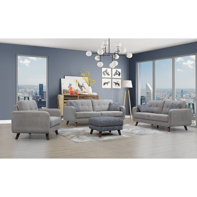 grey loveseat and ottoman