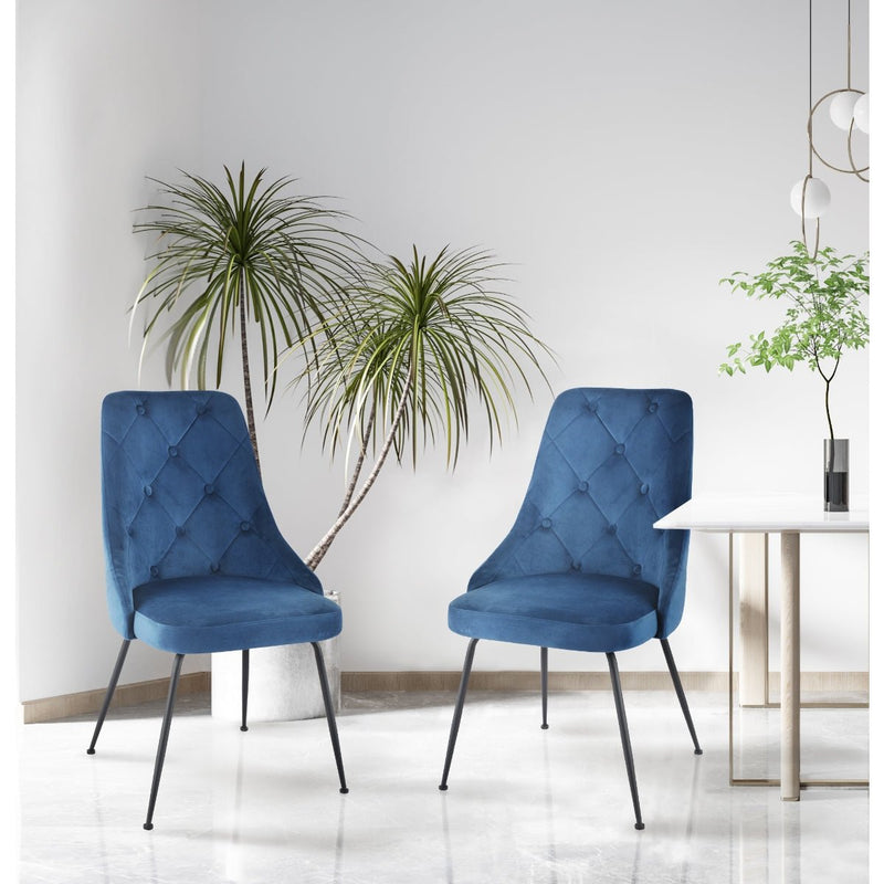 Plumeria Blue Velvet Chair with Black Legs - MA-1321B-BUS