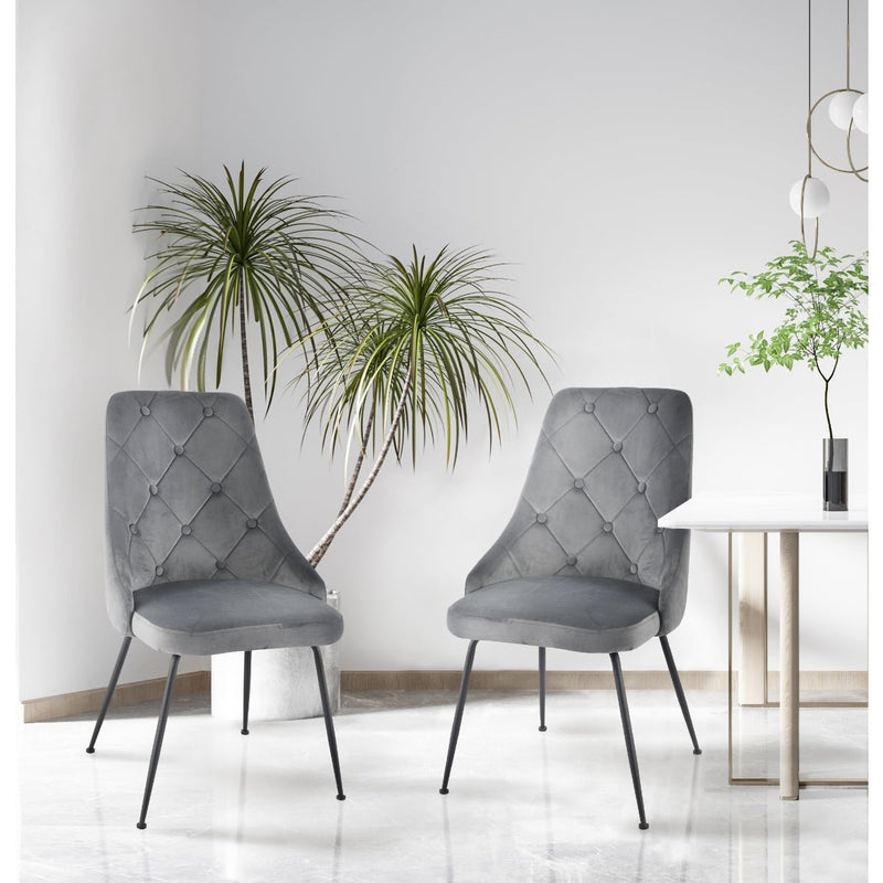 Plumeria Grey Velvet Chair with Black Legs - MA-1321B-GYS