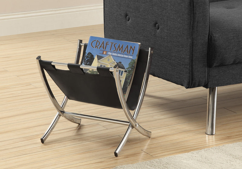 Magazine Rack - Black Leather-Look / Chrome Metal - I 2034