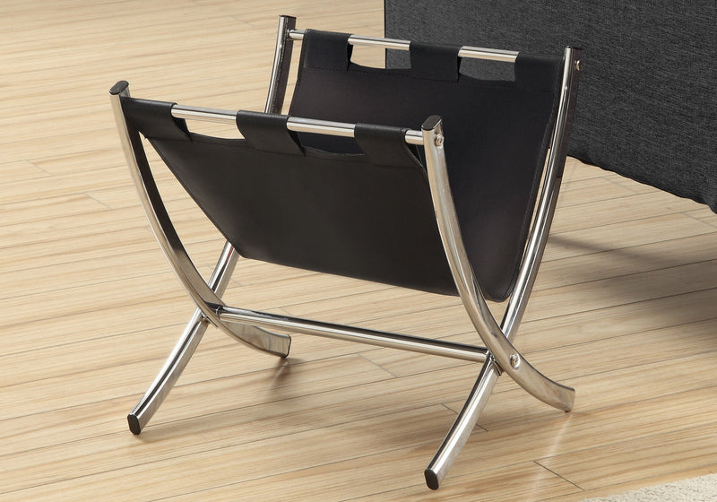 Magazine Rack - Black Leather-Look / Chrome Metal - I 2034