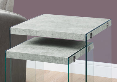 Nesting Table - 2Pcs Set / Grey Cement / Tempered Glass - I 3231