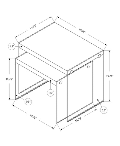 Nesting Table - 2Pcs Set / Grey Cement / Tempered Glass - I 3231