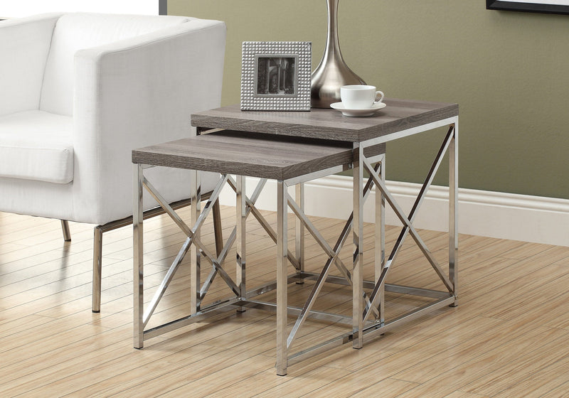 Nesting Table - 2Pcs Set / Dark Taupe With Chrome Metal - I 3255