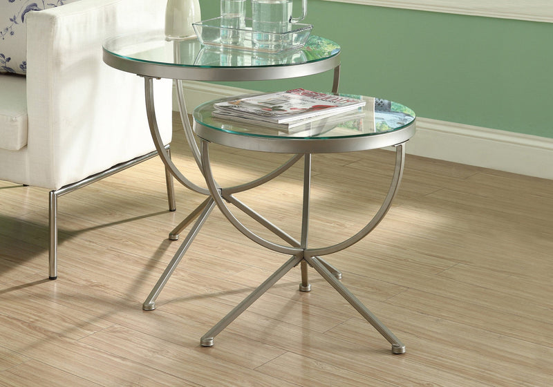 Nesting Table - 2Pcs Set / Silver With Tempered Glass