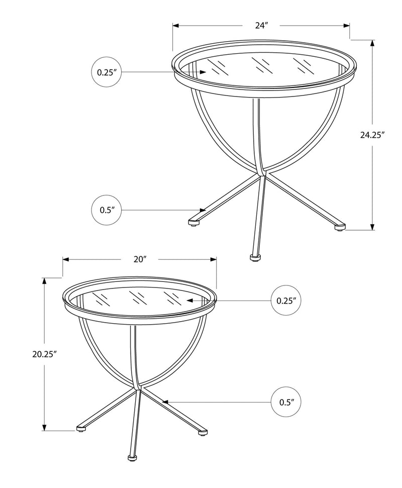 Table Gigogne - Ensemble 2Pcs / Argent Avec Verre Trempé