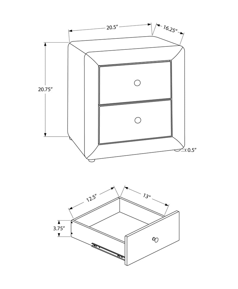 Bedroom Accent - 21"H / Black Leather-Look Night Stand - I 5603