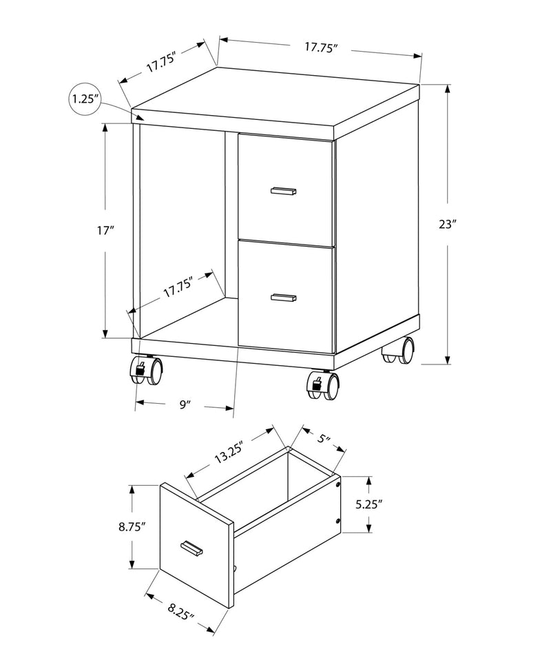 Office Cabinet - White With 2 Drawers On Castors - I 7055