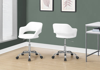 Office Chair - White / Chrome Metal Hydraulic Lift Base