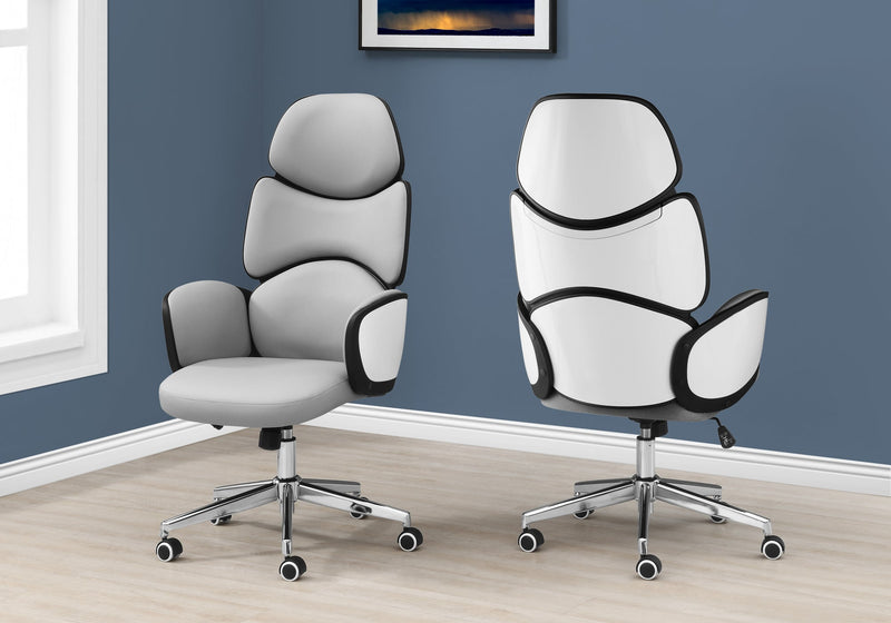 Office Chair - Grey Leather-Look / High Back Executive