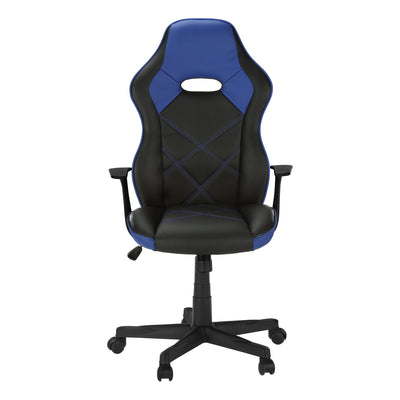 Office Chair - Gaming / Black / Blue Leather-Look