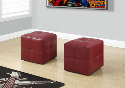 Ottoman - 2Pcs Set / Juvenile / Red Leather-Look