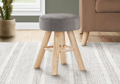 Ottoman - Grey Velvet / Natural Wood Legs