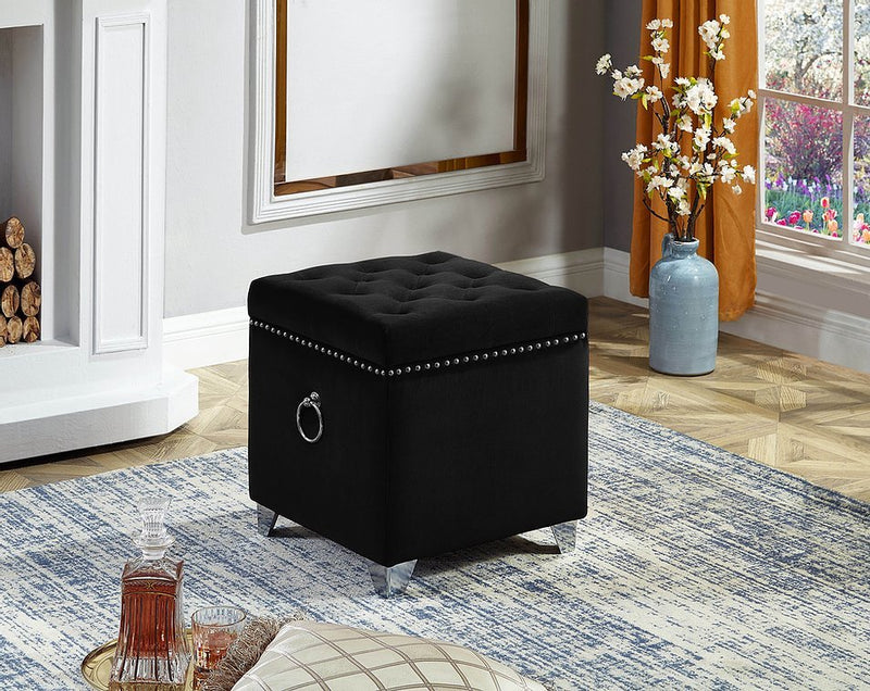 Black Velvet Storage Ottoman with Deep Tufting - IF-6296