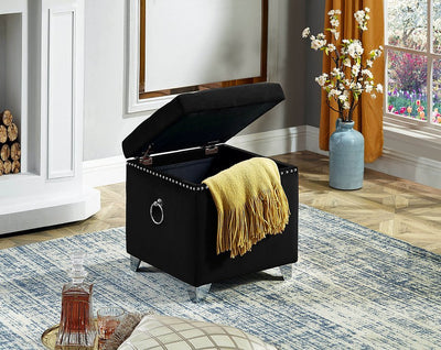 Black Velvet Storage Ottoman with Deep Tufting - IF-6296