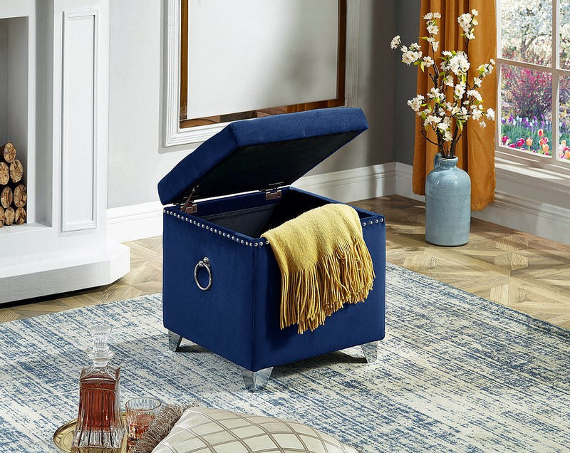 Blue Velvet Storage Ottoman with Deep Tufting - IF-6297