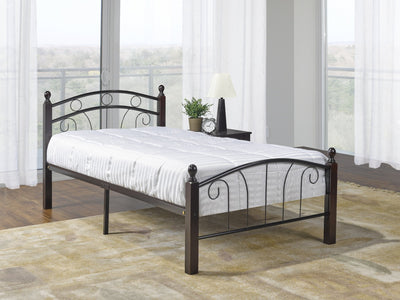 Black Metal Platform Bed with Cherry Wood Posts - IF-128-S