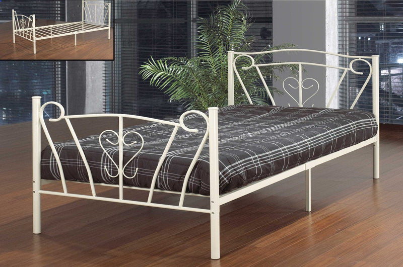 White Metal Platform Bed with Cursive Design - IF-152-S-W