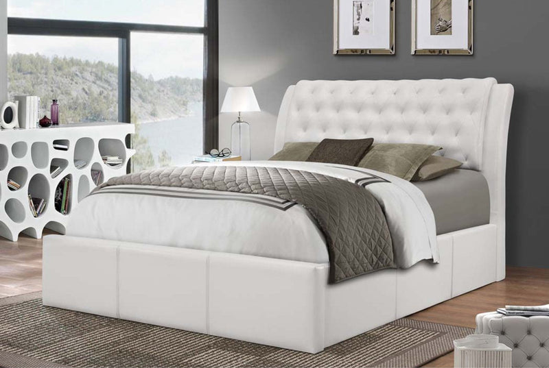 White Lavish Bonded Leather Platform bed - IF-187-Q-W