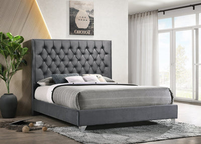 Diamond Pattern Grey Velvet Bed - IF-5215-Q-G