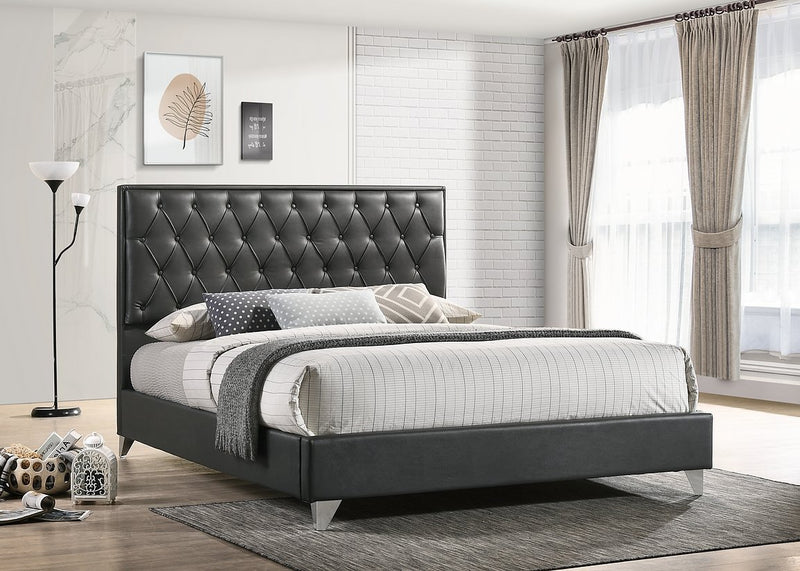 Grey PU Platform Bed W/ Diamond Pattern Button Details and Chrome Legs - IF-5226-Q-G