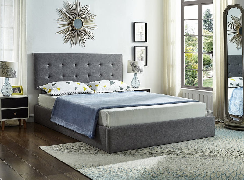 Hydraulic Lift Grey Fabric Platform Bed w/ Storage - IF-5445-S-G