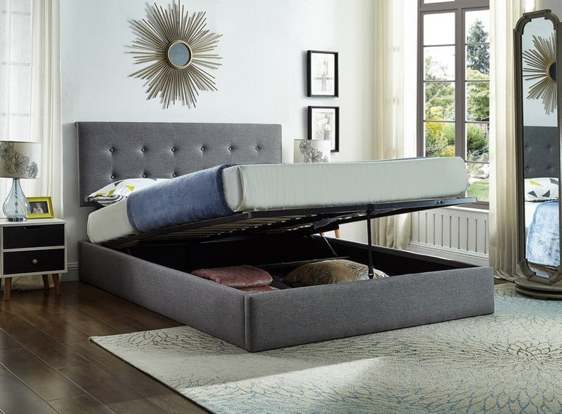 Hydraulic Lift Grey Fabric Platform Bed w/ Storage - IF-5445-S-G