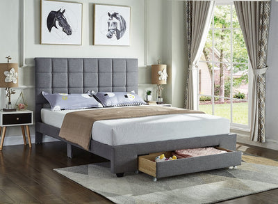 Grey Fabric Square Pattern Tufted Bed w/ Storage - IF-5493-D-G