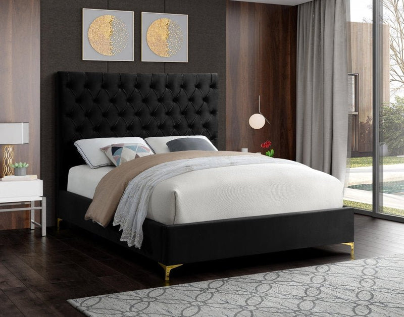 Deep Tufted Black Velvet Fabric Bed with Dual Chrome/Gold Legs - IF-5643-D