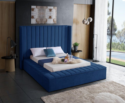 Space Saving and Luxurious Blue Velvet Bed - IF-5721-Q