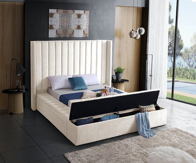 Space Saving and Luxurious Creme Velvet Bed - IF-5723-Q