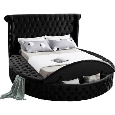 Space Saving and Luxurious Round Black Velvet Bed - IF-5773-Q