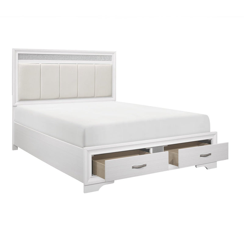 White Luster Queen Platform Bed with Footboard Storage - MA-1505W-1*