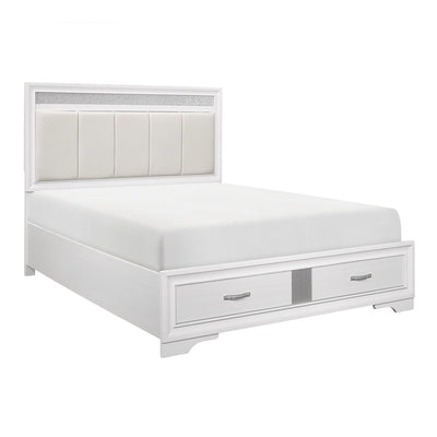 White Luster Eastern King Platform Bed with Footboard Storage - MA-1505WK-1EK*