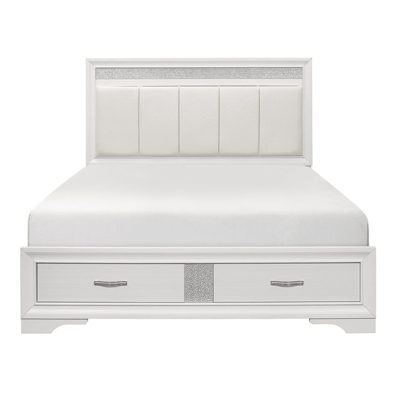 White Luster Eastern King Platform Bed with Footboard Storage - MA-1505WK-1EK*