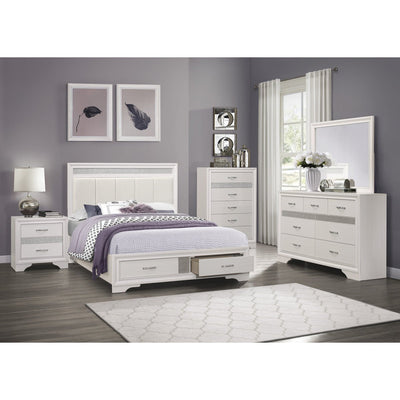 White Luster Eastern King Platform Bed with Footboard Storage - MA-1505WK-1EK*