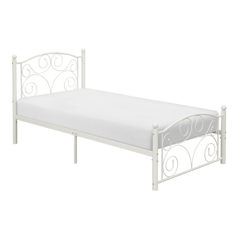 White metal platform bed