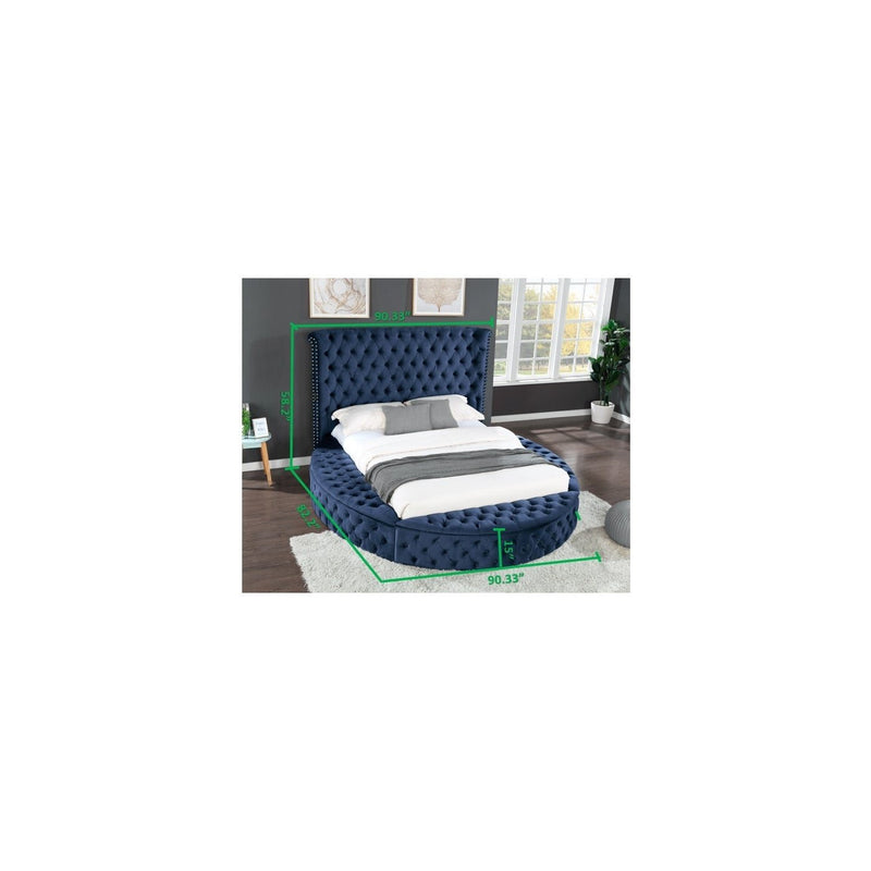 Hazel Blue Velvet Storage Bed - ME-423BU-Q