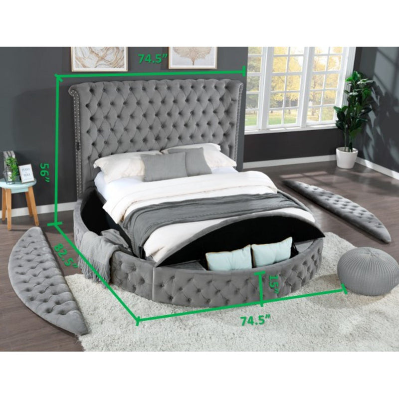 Hazel Grey Velvet Storage Bed - ME-423G-Q