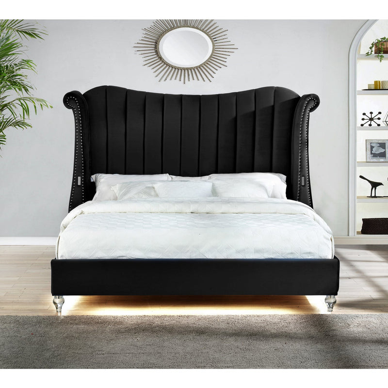 Tulip Black Velvet Platform Bed - ME-525B-Q