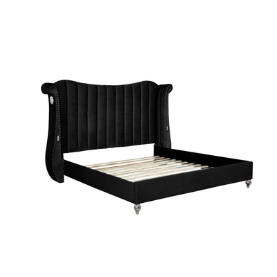 Tulip Black Velvet Platform Bed - ME-525B-Q