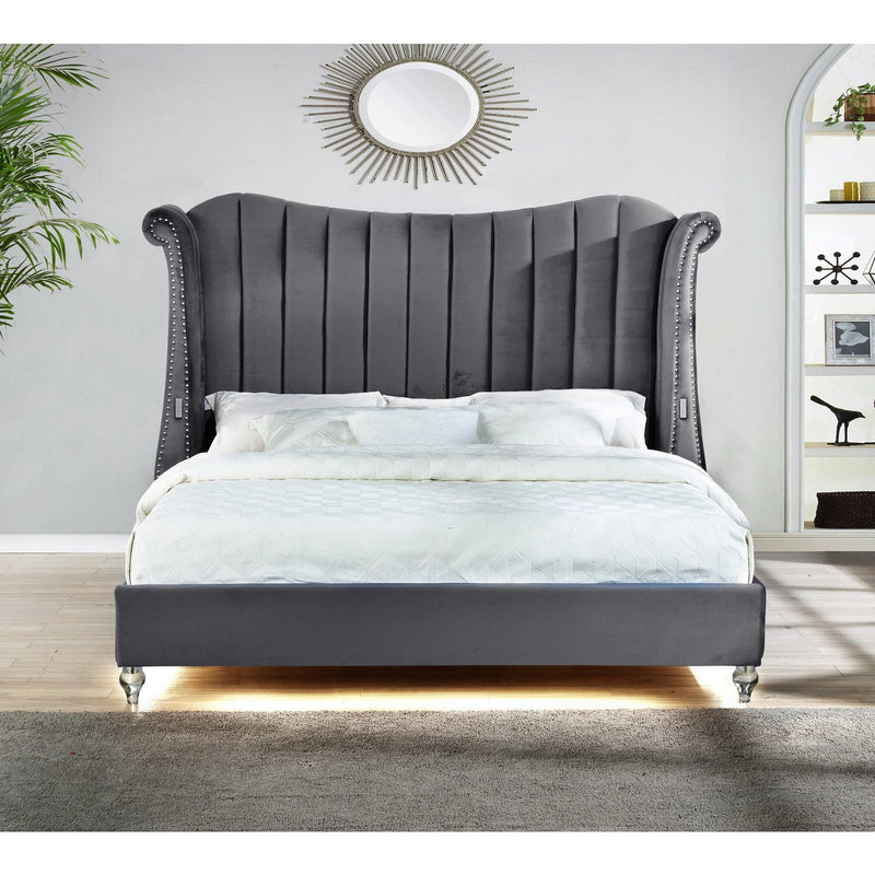 Tulip Grey Velvet Platform Bed - ME-525G-Q