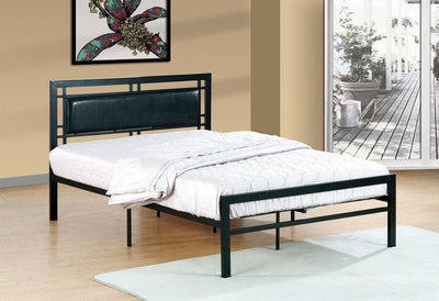 Black Metal platform bed - leatherette headboard - T-2201B-D/IF-141DB