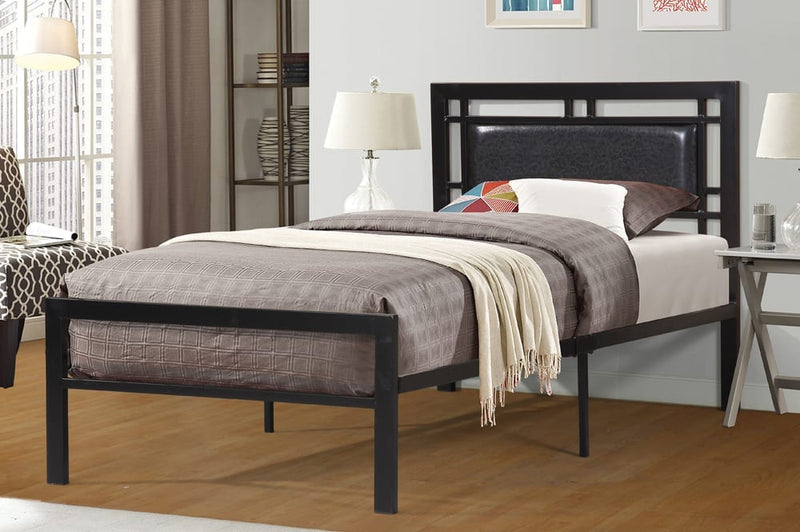 Black Metal platform bed - leatherette headboard - T-2201B-S/IF-141SB