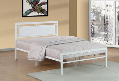 White Metal platform bed - leatherette headboard - T-2201W-S/IF-141SW