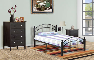 Black Metal Platform bed - wooden posts - T-2320-S